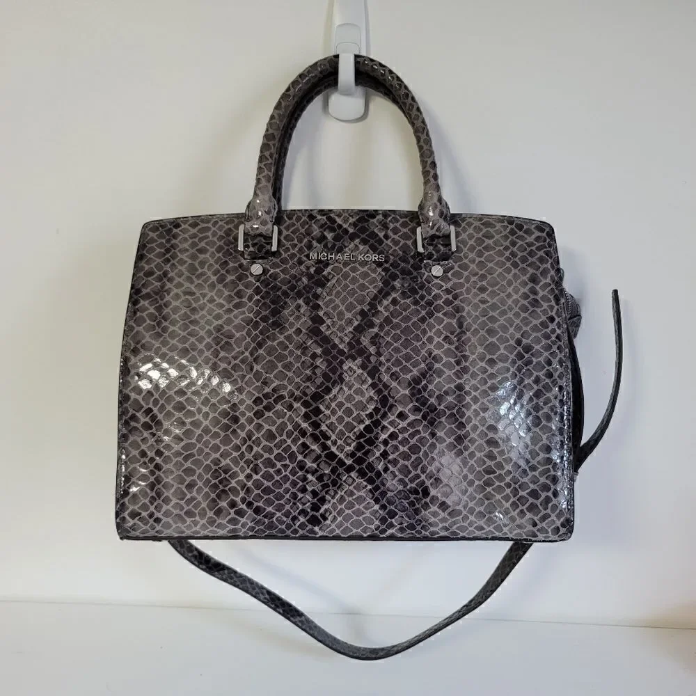 Michael Michael Kors Grey Snake Embossed Leather Medium Selma Tote